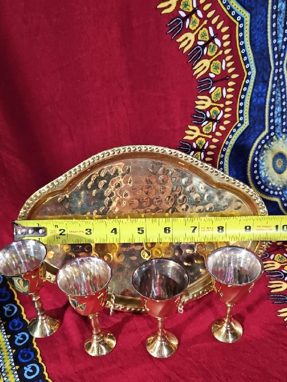 Brass Miniature Chalice Goblet Set with Tray - Made in India Vintage